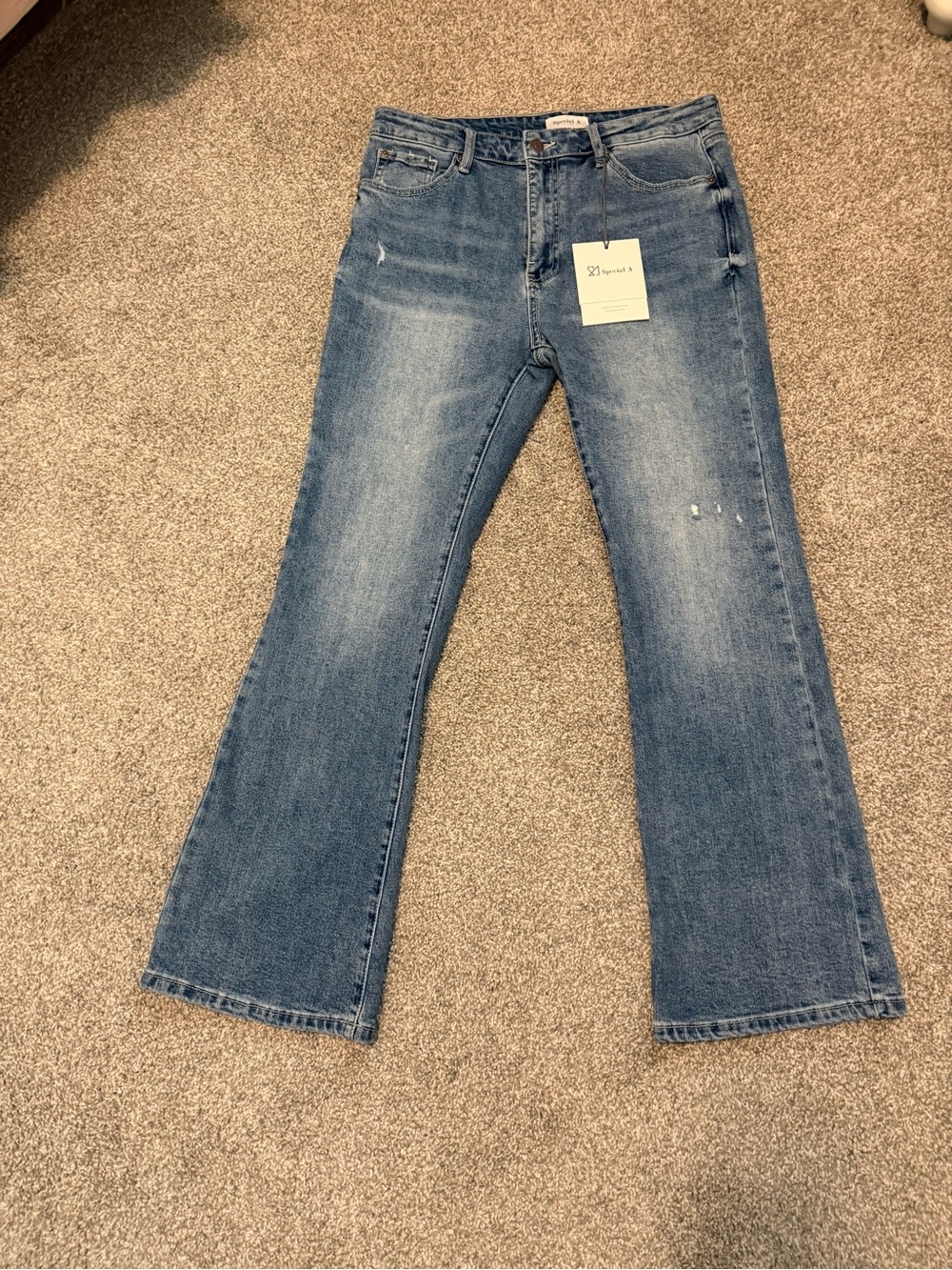 Special A Medium Dark Wash Flare Jeans Size 15/32W NWT